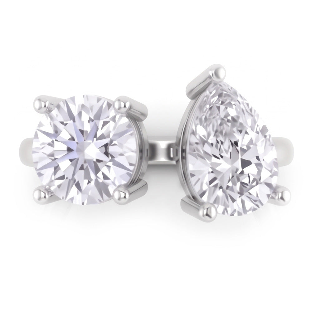 Naturale Toi Et Moi Anello Con Due Pietre Di Pera E Vero Terra Estratta Diamante Rotondo 2 Carati