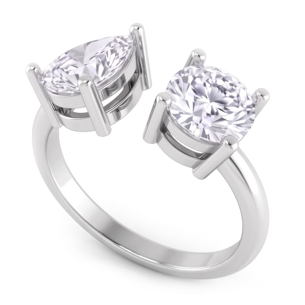 Naturale Toi Et Moi Anello Con Due Pietre Di Pera E Vero Terra Estratta Diamante Rotondo 2 Carati