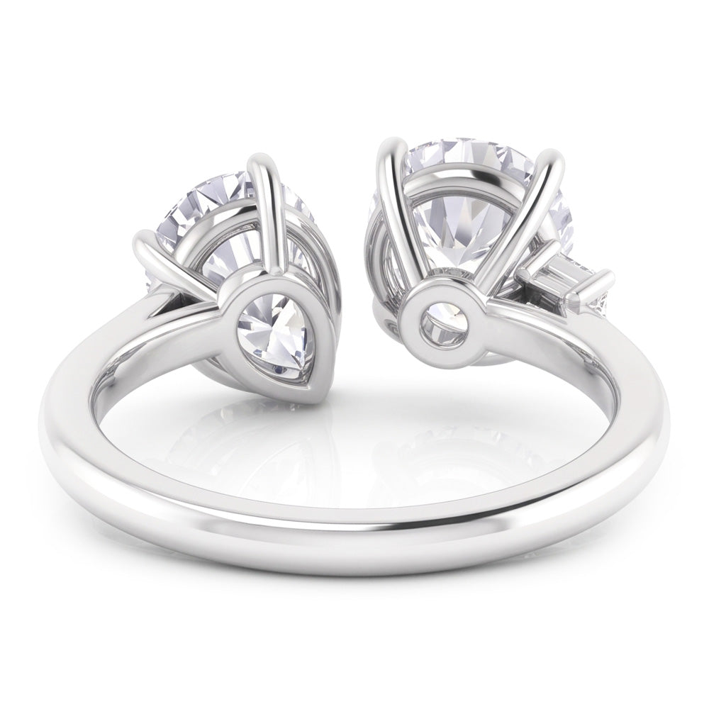 Naturale Toi Et Moi Anello Con Due Pietre Di Pera E Vero Terra Estratta Diamante Rotondo 2 Carati
