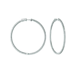 Naturale 2 Orecchini A Cerchio Con Puntatore/Chiusura A Scatto Brevettata 3 Carati 14K Bianco