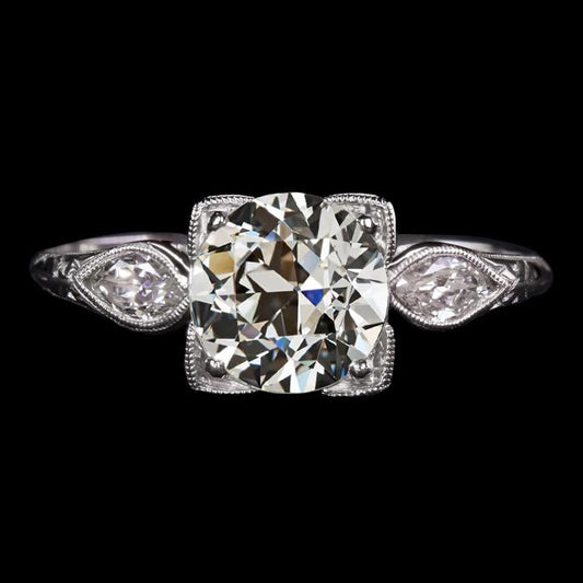 Naturale Anello Con 3 Pietre Tonde E Marquise Da Minatore Vecchio Stile Vintage 4 Carati