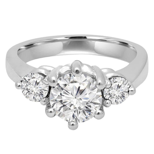 Naturale Anello Con Tre Pietre A Taglio Rotondo Da 1,50 Carati 14K Oro Bianco