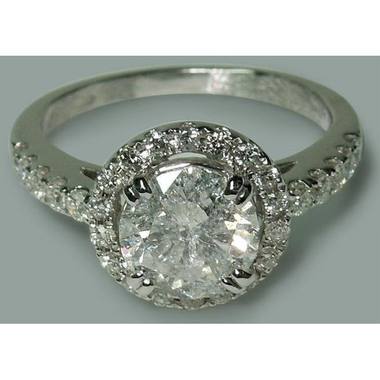 Naturale Anello Di Fidanzamento Rotondo Solitario Oro Bianco 2.72 Carati 14K