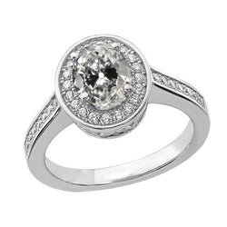 Naturale Anello Halo Rotondo E Ovale Con Taglio A Vecchia Miniera Con Accenti Gioielli 3,50 Carati D'Oro