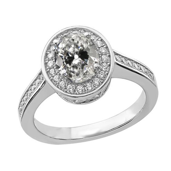 Naturale Anello Halo Rotondo E Ovale Con Taglio A Vecchia Miniera Con Accenti Gioielli 3,50 Carati D'Oro