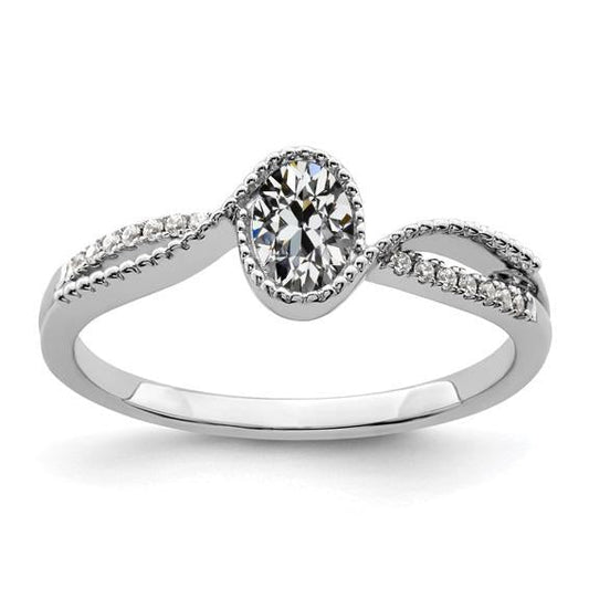 Naturale Anello In Oro Ovale Con Taglio A Miniera Antica, Gambo Intrecciato, 2,50 Carati