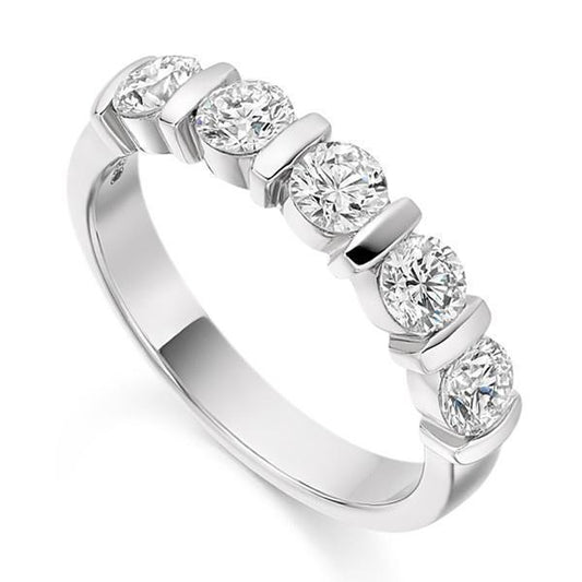 Naturale Cinturino In Oro Bianco Massiccio Con Cinque Pietre A Taglio Rotondo, 14K, 3,50 Ct