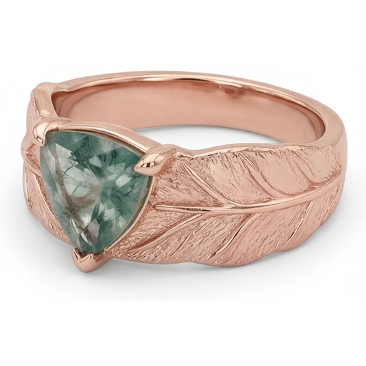 Moss Agate Triangolare Anello Pietra Colorata in Oro Rosa 14K – vista frontale