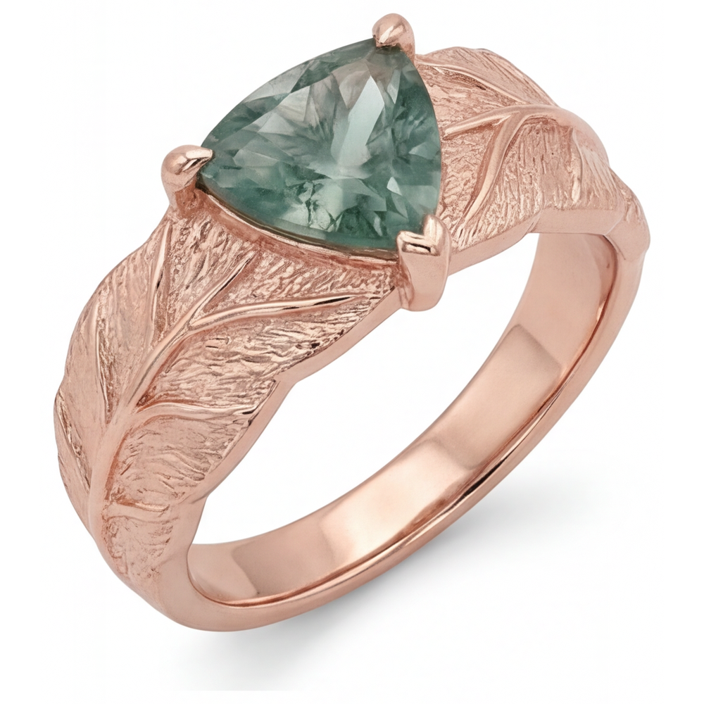 Moss Agate Anello Pietra Colorata 2 carati Oro Rosa 14K – vista laterale