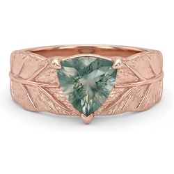 2 carati Moss Agate Anello Pietra Colorata in Oro Rosa 14K