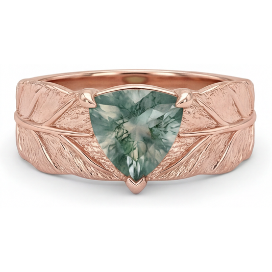 Moss Agate Triangolare Anello Pietra Colorata in Oro Rosa 14K – vista principale