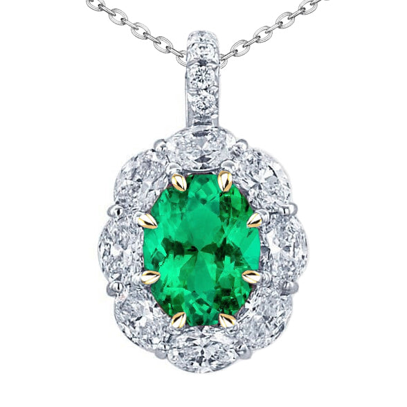 Smeraldo Fine Pendente Pietra Preziosa 5 carati Oro Bicolore 14K – vista principale