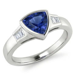 Nuovo anello di fidanzamento 1,25 ct Ceylon Blue Sapphire Trillion Diamond con oro bianco 14K