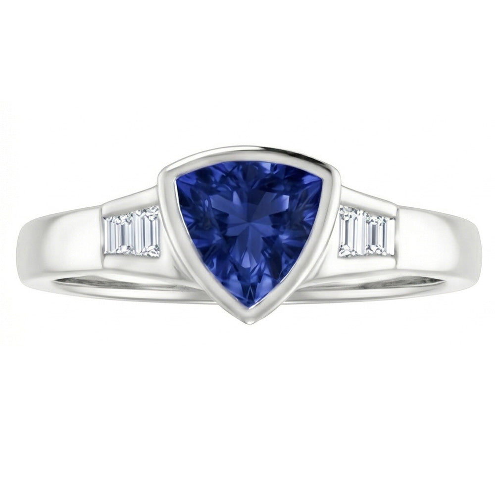 Nuovo anello di fidanzamento 1,25 ct Ceylon Blue Sapphire Trillion Diamond con oro bianco 14K
