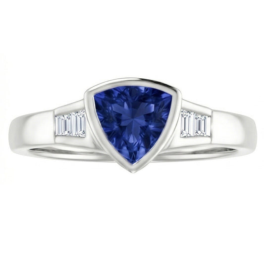 Nuovo anello di fidanzamento 1,25 ct Ceylon Blue Sapphire Trillion Diamond con oro bianco 14K