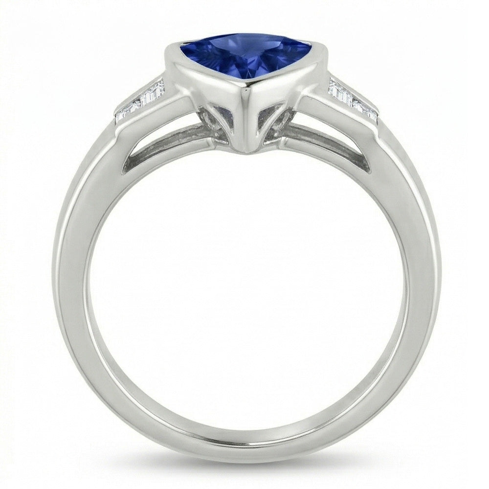 Nuovo anello di fidanzamento 1,25 ct Ceylon Blue Sapphire Trillion Diamond con oro bianco 14K