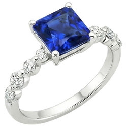 Nuovo zaffiro blu naturale taglio principessa oro con accenti anello 4 carati
