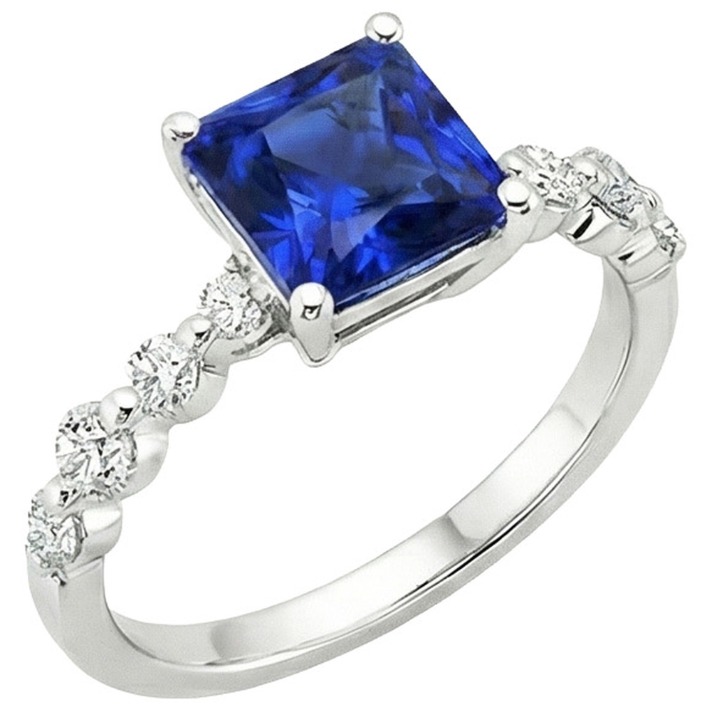 Nuovo zaffiro blu naturale taglio principessa oro con accenti anello 4 carati