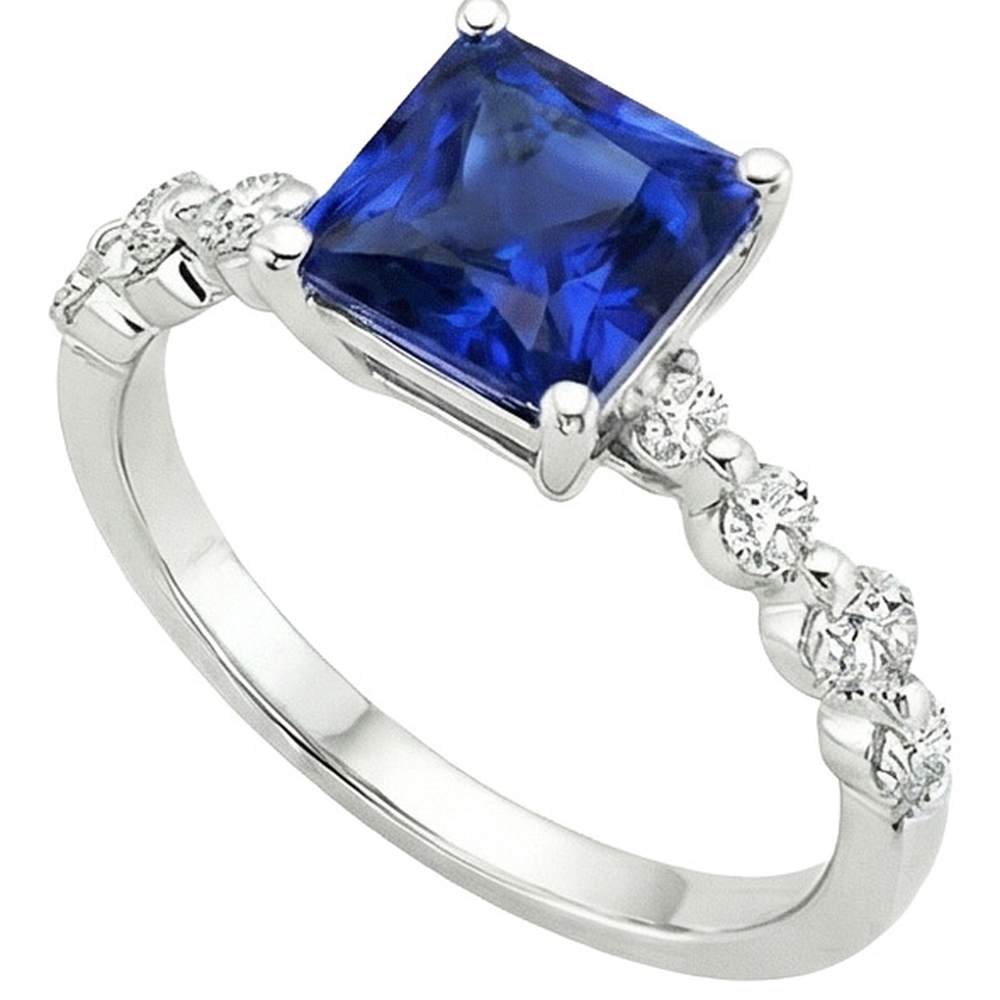 Nuovo zaffiro blu naturale taglio principessa oro con accenti anello 4 carati