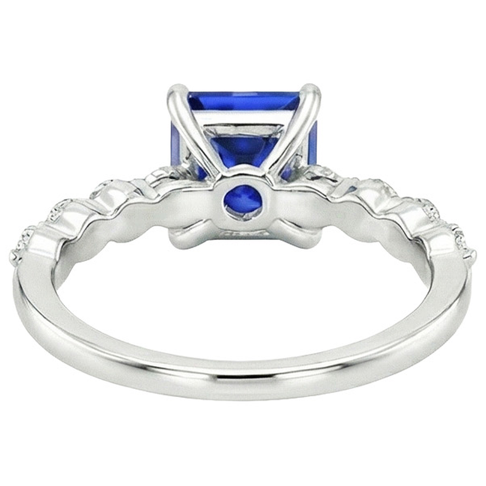 Nuovo zaffiro blu naturale taglio principessa oro con accenti anello 4 carati