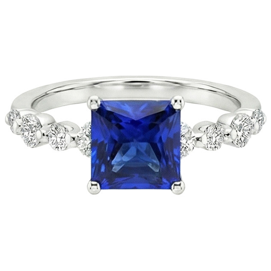 Nuovo zaffiro blu naturale taglio principessa oro con accenti anello 4 carati