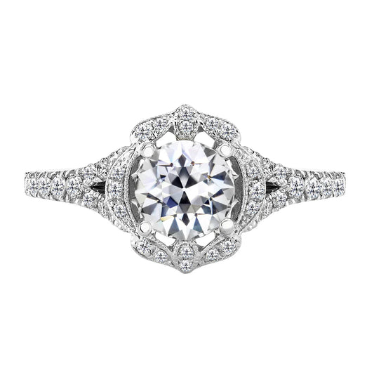 Diamante Cuscino Antico Anello Halo in Oro Bianco 14K – vista principale