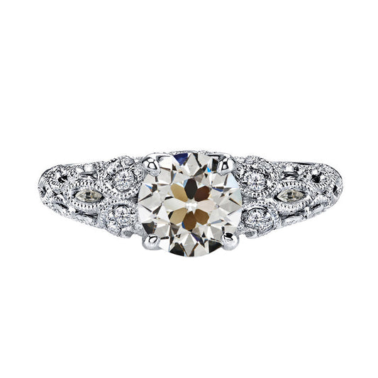 Brillante Taglio Old Mine Anello di Proposta in Oro 14 Carati Bianco – vista principale