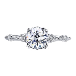 Oro 14 Carati Bianco Cuscino Antico Diamante Fine Anello