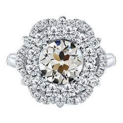 Anello con Pavé Halo Oro 14 Carati Bianco – Brillante Cuscino