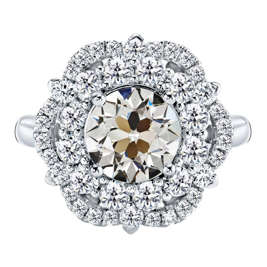 Brillante Cuscino Antico Anello con Pavé Halo in Oro 14 Carati Bianco – vista principale