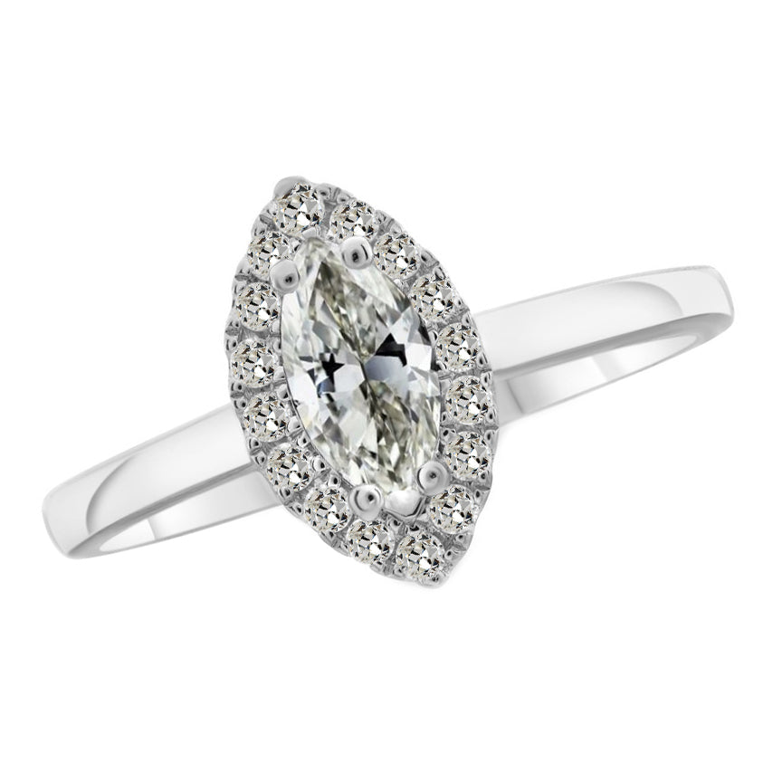 Anello di Fidanzamento Halo Oro 14 Carati Bianco con Diamante – vista principale