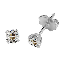 Oro Bianco 14K Taglio Old Mine Diamante Fine Orecchini a Lobo