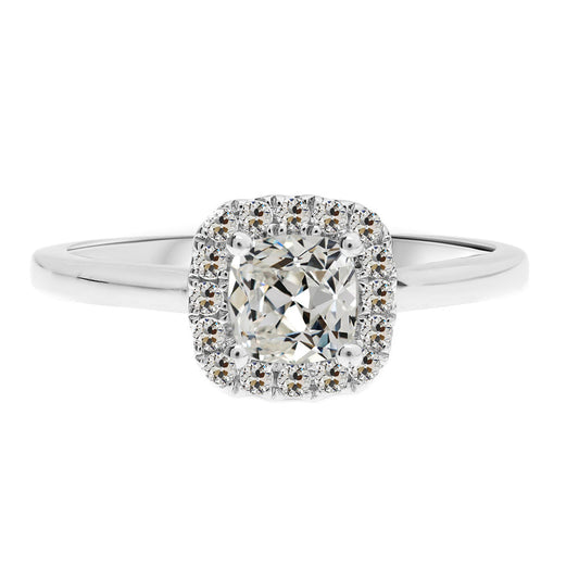 Diamante Fine Cuscino Anello di Fidanzamento Halo in Oro 14 Carati Bianco – vista principale