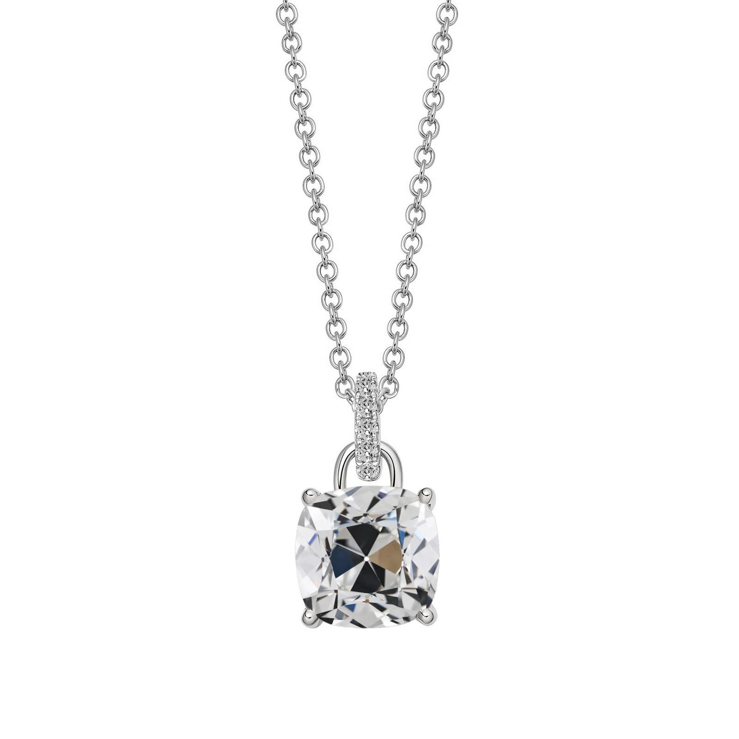 Diamante Fine Taglio Cushion Pendente a Goccia in Oro Bianco 14K – vista principale
