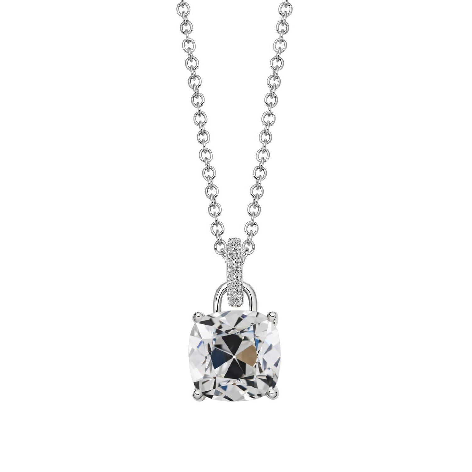 Diamante Fine Taglio Cushion Pendente a Goccia in Oro Bianco 14K – vista principale