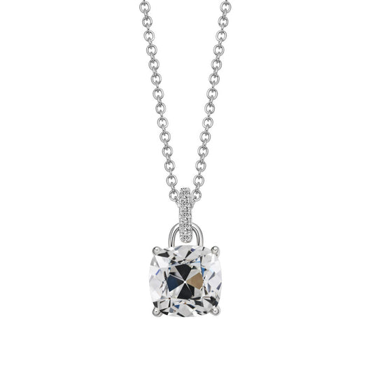 Diamante Fine Taglio Cushion Pendente a Goccia in Oro Bianco 14K – vista principale