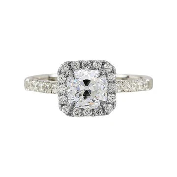Old Miner Cushion Halo Vero Diamond Ring 1.75 Carati Con Pavé Di Gioielli