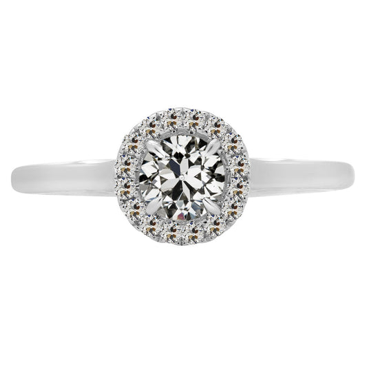 Diamante Cuscino Antico Anello di Fidanzamento Halo in Oro 14 Carati Bianco – vista principale