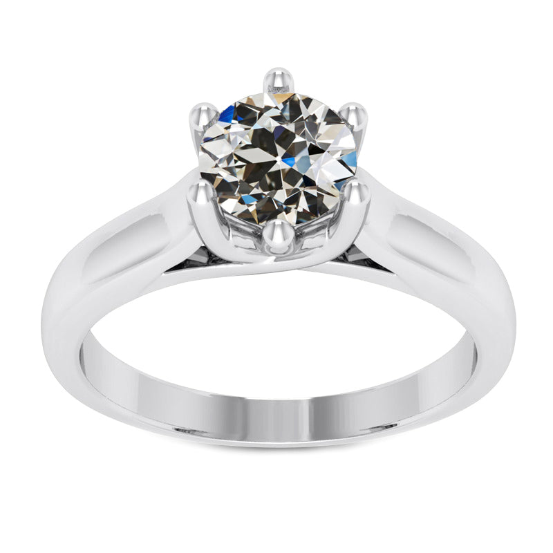 Diamante Cuscino Antico Anello Solitario in Oro 14 Carati Bianco – vista principale