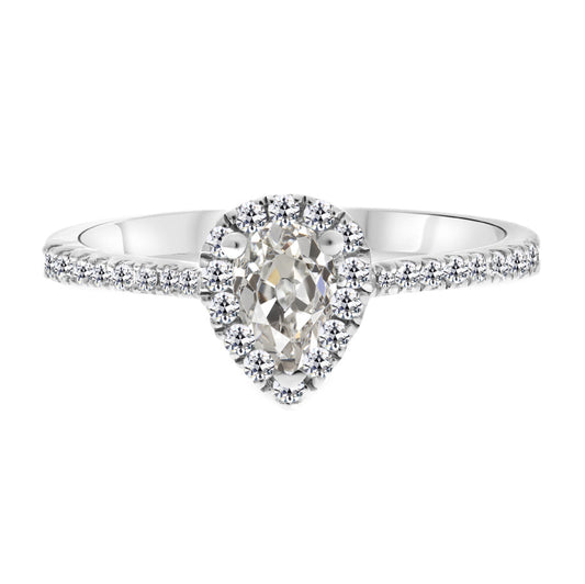 Diamante Fine Cuscino Antico Anello Halo in Oro Bianco 14K – vista principale