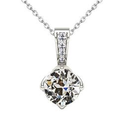 Oro Bianco 14K Diamante Fine Pendente – 2-carati Cuscino Antico