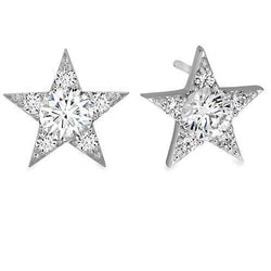Orecchini A Bottone A Stella Da Donna In Oro Bianco 14K Con Naturale Diamanti A Taglio Rotondo Da 4 Ct