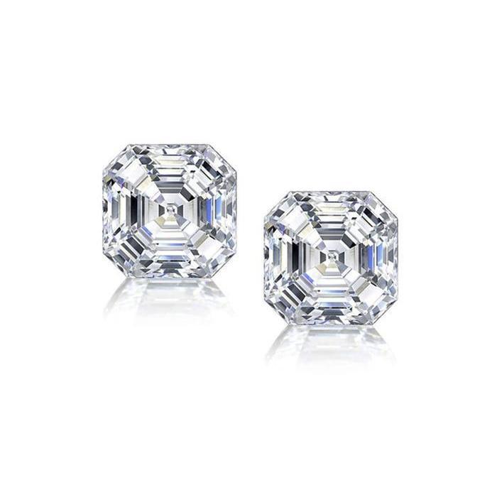 Orecchini A Bottone Con Genuino Diamante Taglio Asscher Da 2 carati In Oro Bianco Massiccio 14K