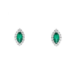 Orecchini A Bottone Con Verde Smeraldo Taglio Marquise Con Diamante Tondo 4.30 Carati