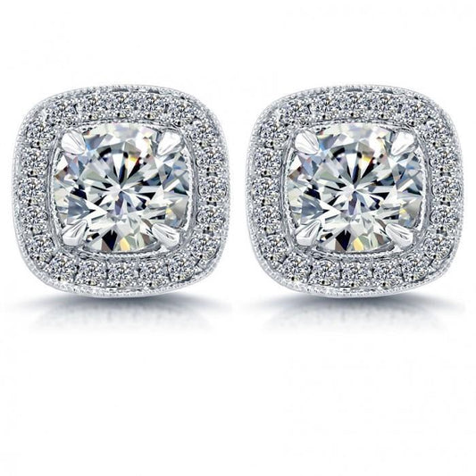 Orecchini A Bottone Da Donna Con Genuino Diamanti Da 3.90 Carati In Oro Bianco 14K