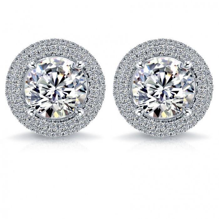 Orecchini A Bottone Da Donna Con Genuino Diamanti Incastonati Da 5.70 Carati In Oro Bianco 14K