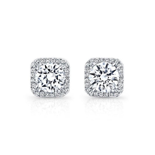 Orecchini A Bottone Da Donna Con Vero Diamanti Halo Da 2.50 Carati In Oro Bianco 14K