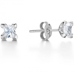 Orecchini A Bottone Da Donna In Oro Bianco 14K Con Genuino Diamanti Taglio Princess Da 2.50 Ct