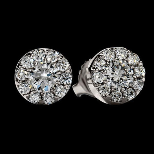 Orecchini A Bottone Halo Con Vero Diamanti Da 2,90 Carati In Oro Bianco