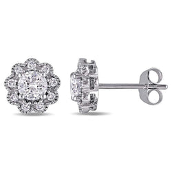 Orecchini A Bottone Lady Halo Con Vero Diamanti A Taglio Rotondo Da 2.68 Carati. Oro Bianco 14K